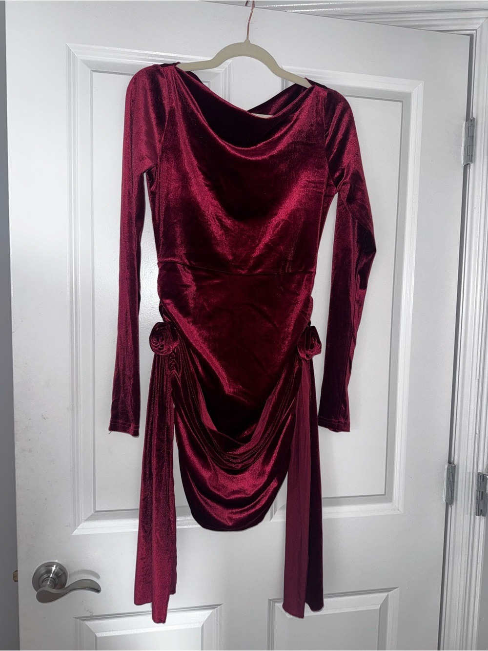 Lioness Burgundy Velvet Cowl Neck Long Sleeve Dress
